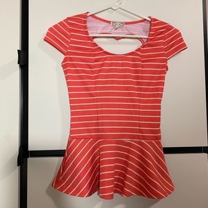 PacSun Striped Peplum Top - Coral with Back Heart CutOut